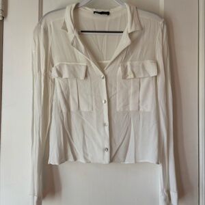 White sheer button up shirt